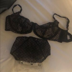 Bra and panty set! Pink and black lace.